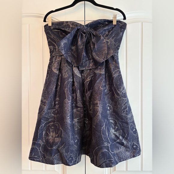 Rebecca Taylor Dresses & Skirts - Rebecca Taylor Strapless Women's Mini Dress Navy Blue Floral Metallic Sz 10 Silk